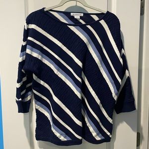 Liz Claiborne Navy and White Diagonal Striped Sweater Shirt | Size L